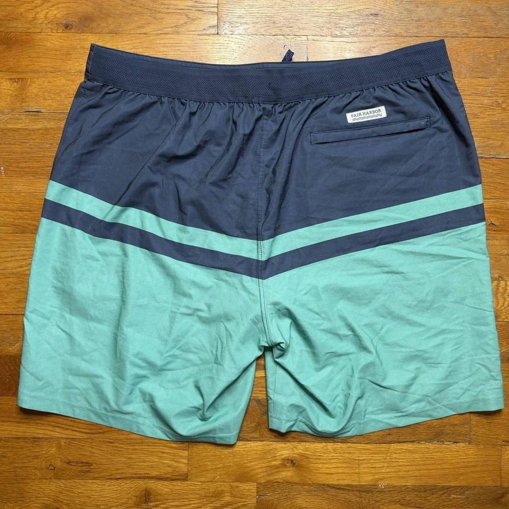 Fair Harbor Ozone Board Short Swim Trunks Blue Teal Stripes Lined Men's Size 3XL